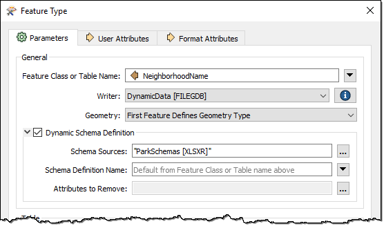 Dynamic Schema Definition - Schema Sources parameter on a writer feature type